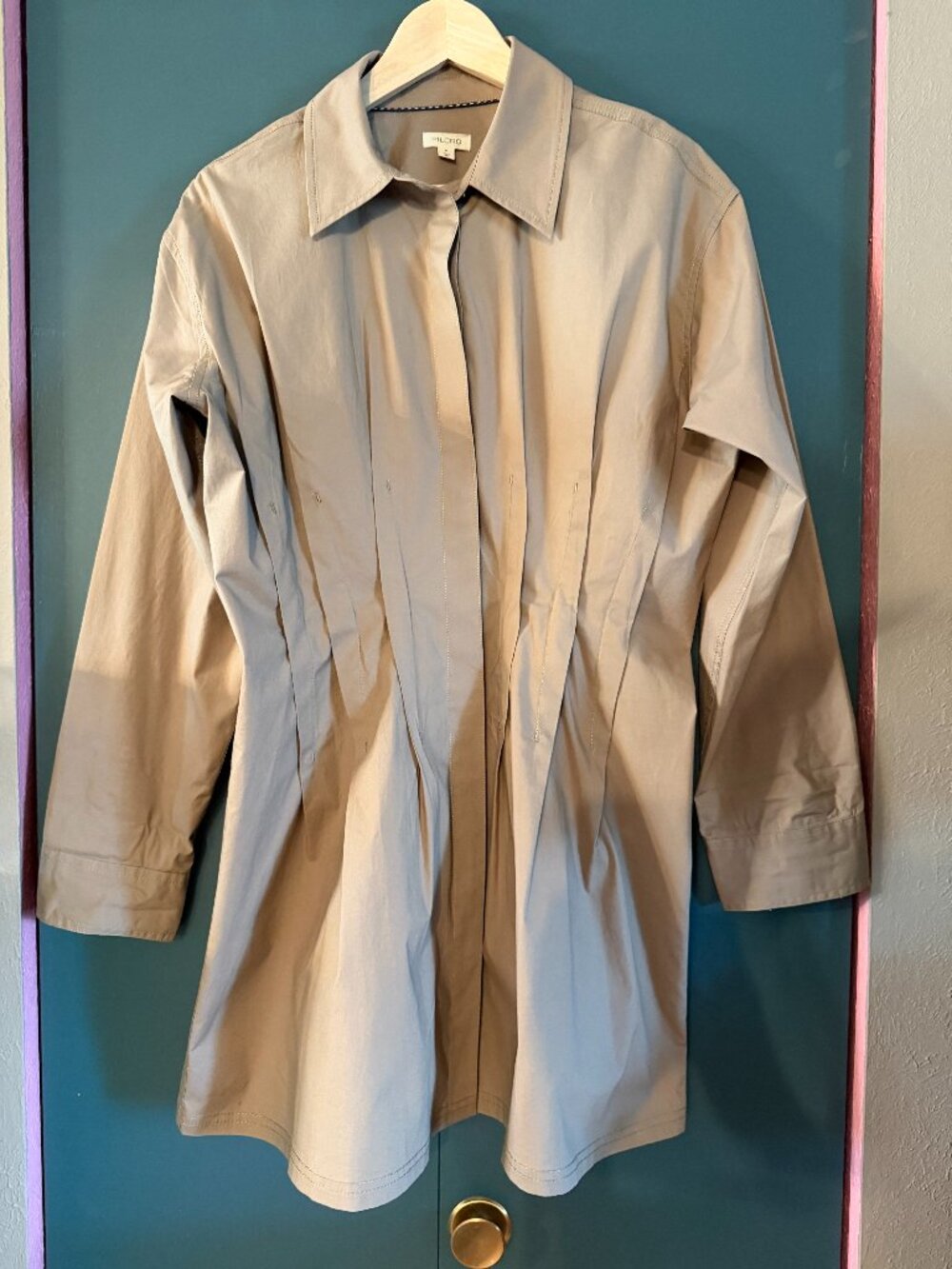 Pilcro Pintuck Mini Shirt Dress, Khaki, size M - Picture 4 of 11